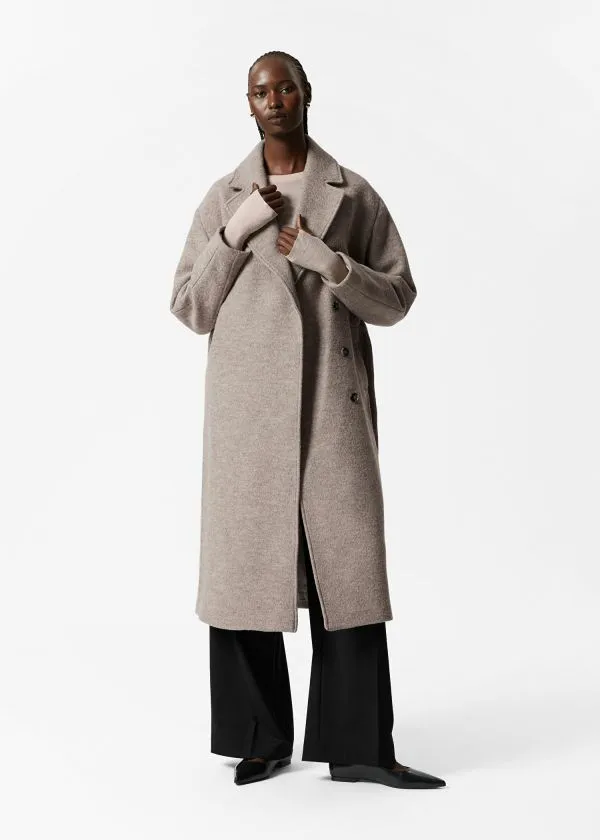 and Other Stories Voluminous Belted Wool Coat Beige Women Jackets and Coats