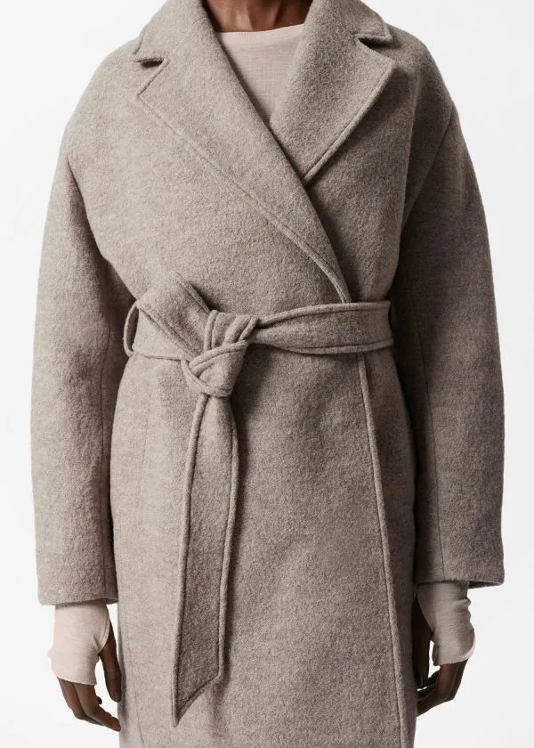 and Other Stories Voluminous Belted Wool Coat Beige Women Jackets and Coats