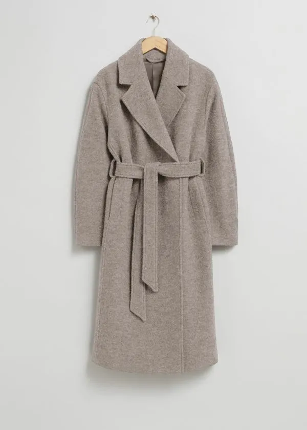 and Other Stories Voluminous Belted Wool Coat Beige Women Jackets and Coats