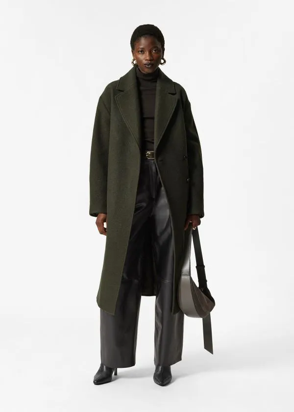 and Other Stories Voluminous Belted Wool Coat Dark Khaki Women Jackets and Coats