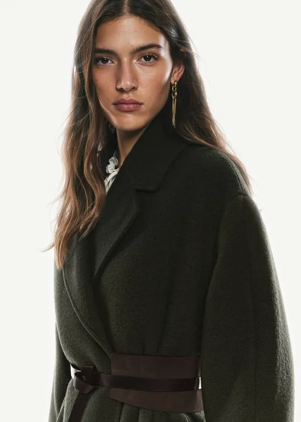 and Other Stories Voluminous Belted Wool Coat Dark Khaki Women Jackets and Coats