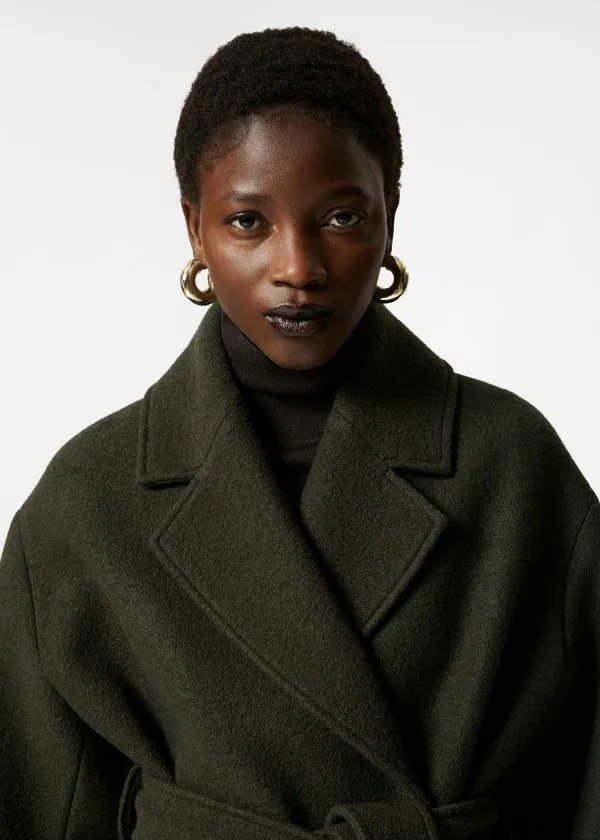 and Other Stories Voluminous Belted Wool Coat Dark Khaki Women Jackets and Coats