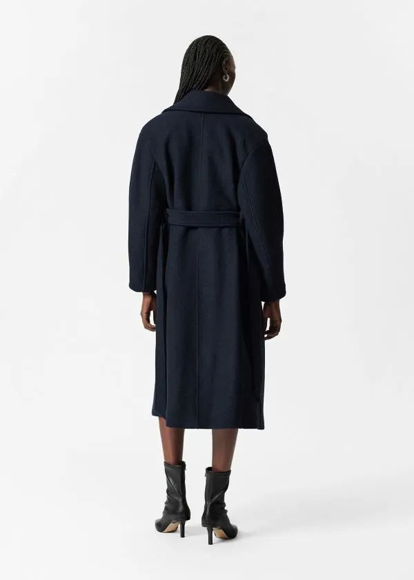 and Other Stories Voluminous Belted Wool Coat Navy Women Jackets and Coats