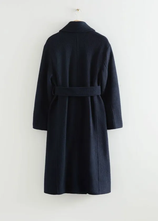 and Other Stories Voluminous Belted Wool Coat Navy Women Jackets and Coats