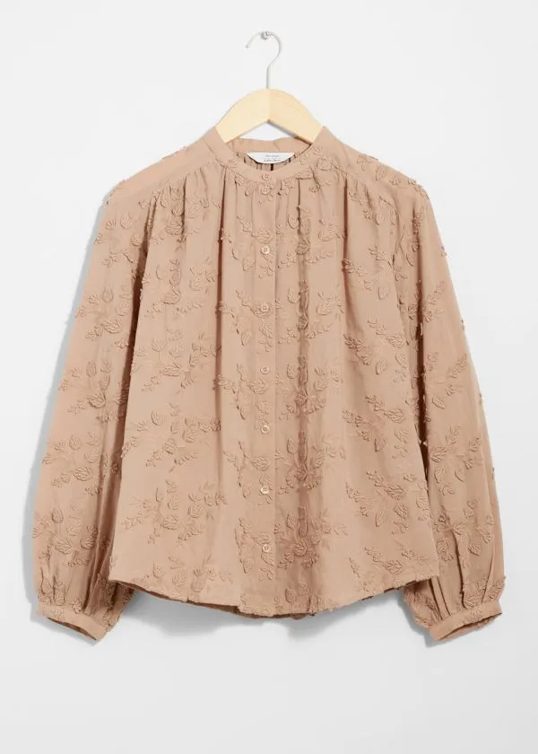 and Other Stories Voluminous FloralAppliqu Blouse Beige Women Blouses and Shirts