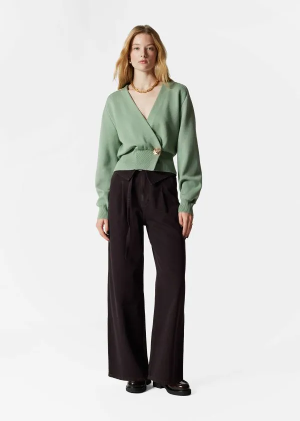 and Other Stories Waisted Knitted Wrap Cardigan Green Women Knitwear