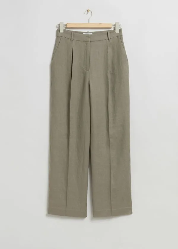 and Other Stories Wide Linen Trousers Khaki Green Women Trousers