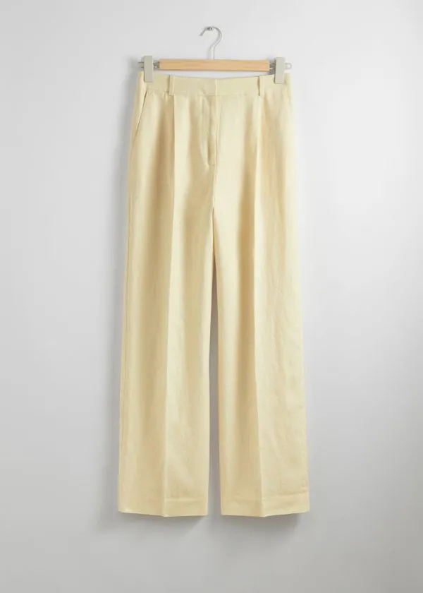 and Other Stories Wide Linen Trousers Light Yellow Women Trousers