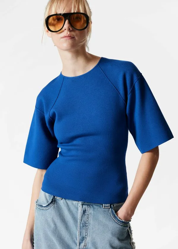 and Other Stories WideSleeve OpenBack Top Blue Women Tops and Tshirts