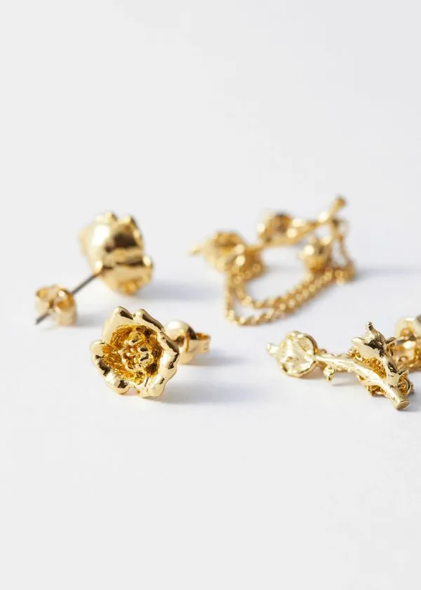 and Other Stories Wild Rose Earrings Set Gold Women Earrings