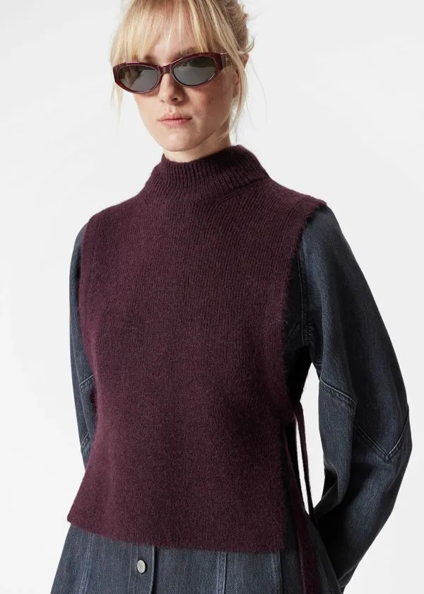 and Other Stories Wool Bib Collar Burgundy Women Knitwear