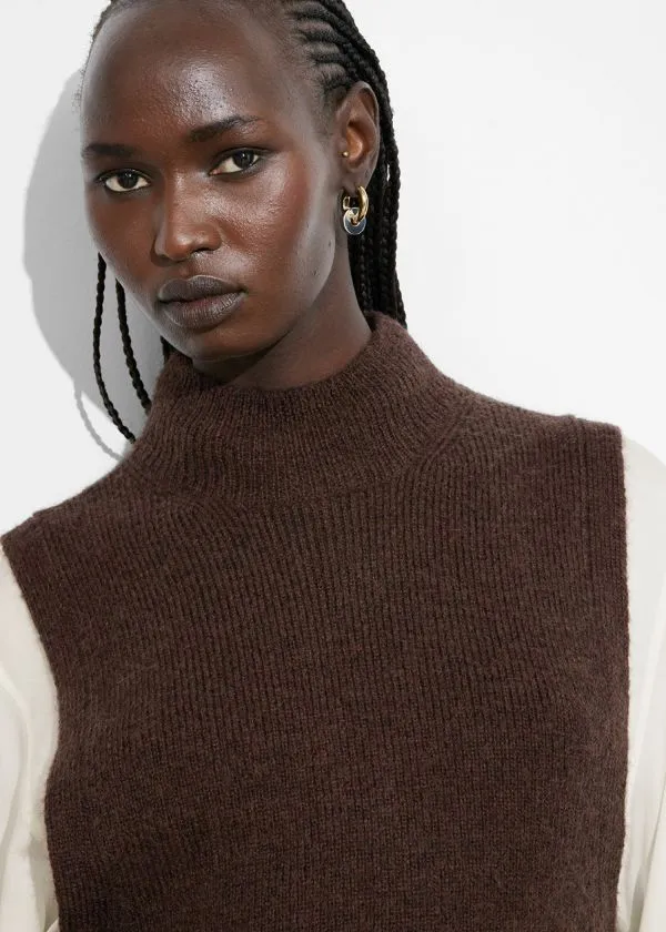 and Other Stories Wool Bib Collar Dark Brown Women Knitwear