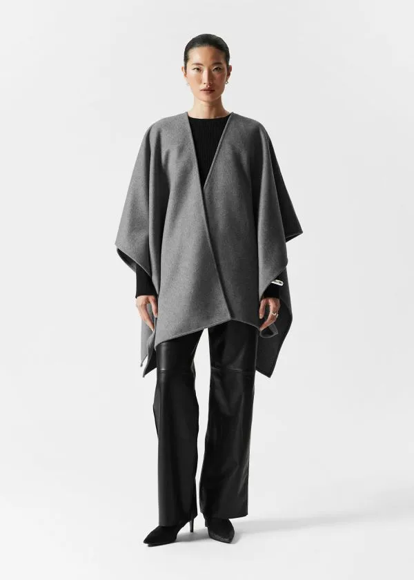 and Other Stories Wool Cape Grey Women Scarves
