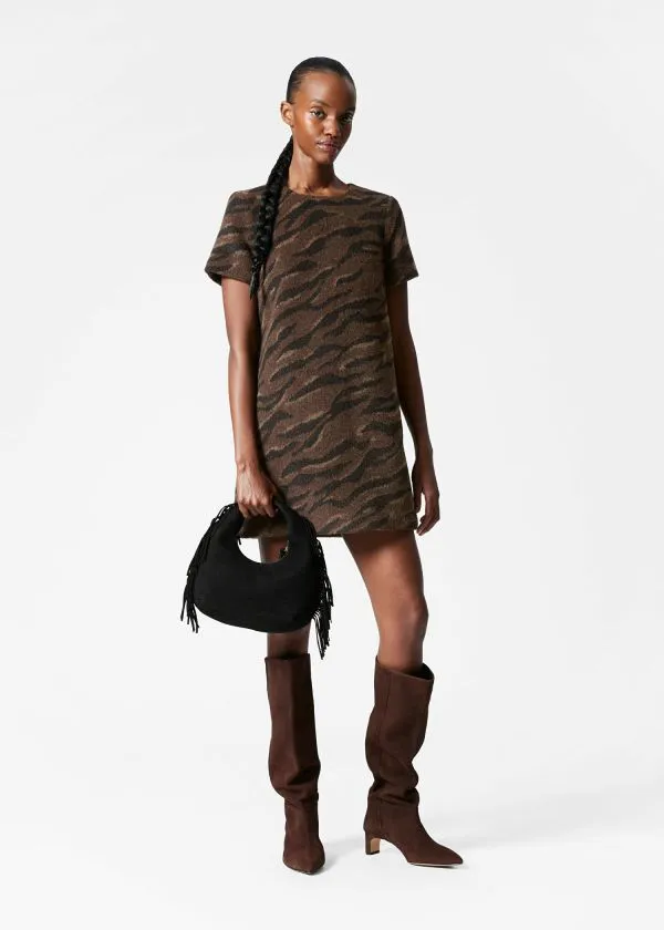 and Other Stories Wool Jacquard Mini Dress Brown Women Dresses