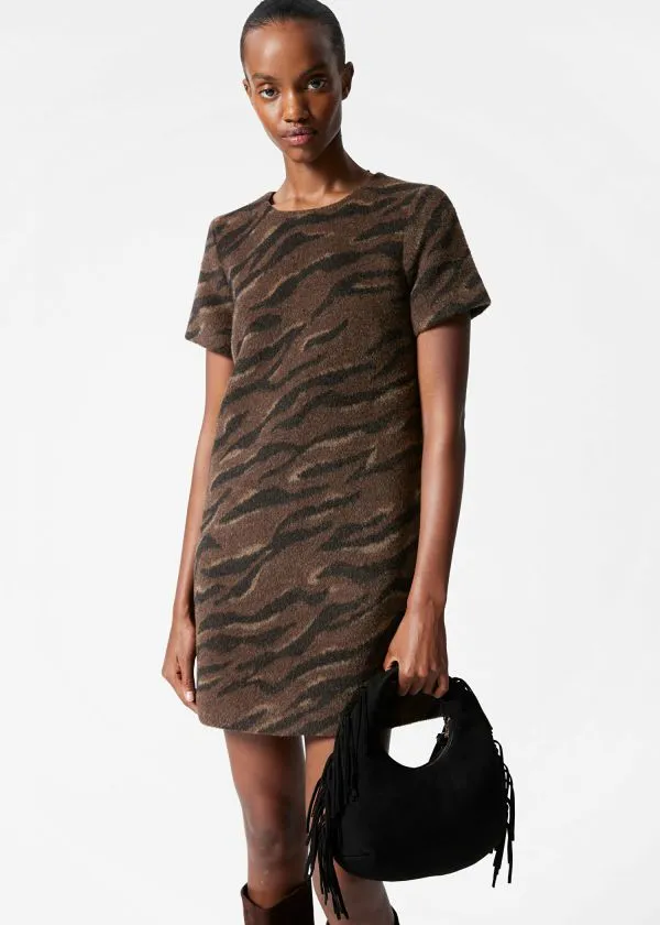 and Other Stories Wool Jacquard Mini Dress Brown Women Dresses
