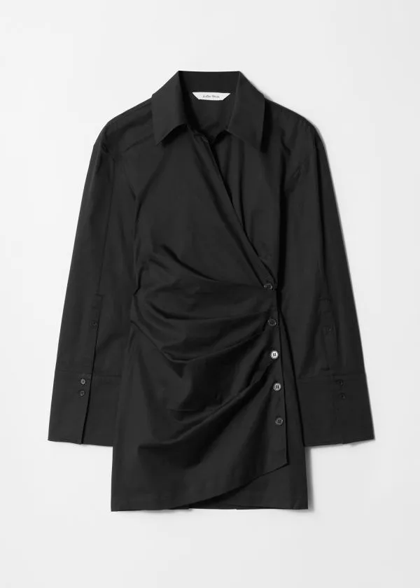 and Other Stories Wrap Shirt Mini Dress Black Women Dresses