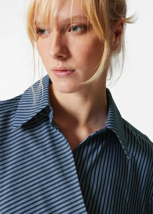 and Other Stories Wrap Shirt Mini Dress Blue Stripes Women Dresses