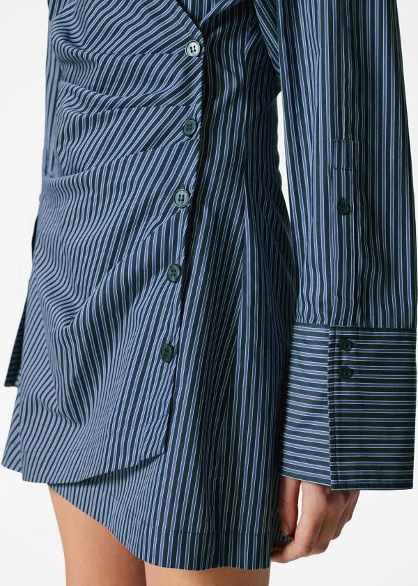 and Other Stories Wrap Shirt Mini Dress Blue Stripes Women Dresses