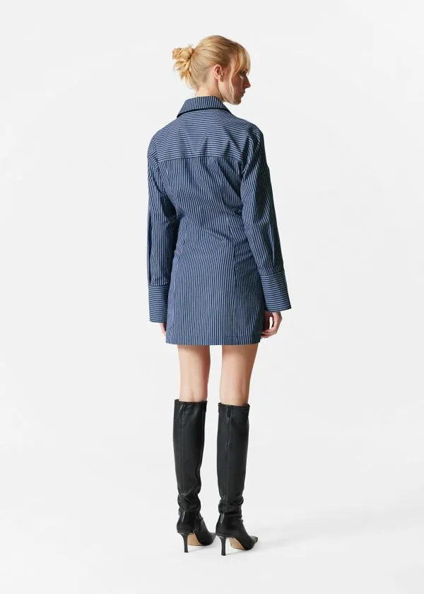 and Other Stories Wrap Shirt Mini Dress Blue Stripes Women Dresses