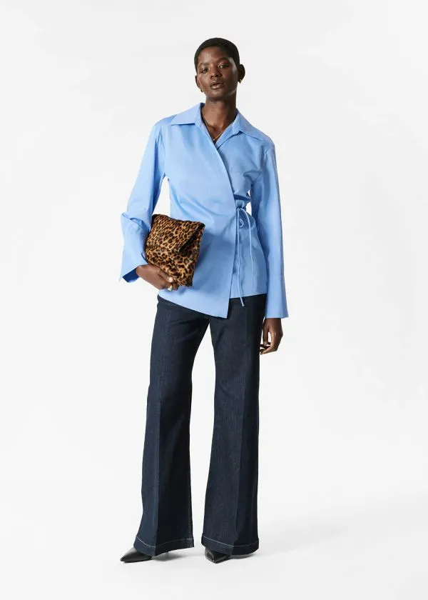 and Other Stories WrapTie Shirt Mid Blue Women Blouses and Shirts