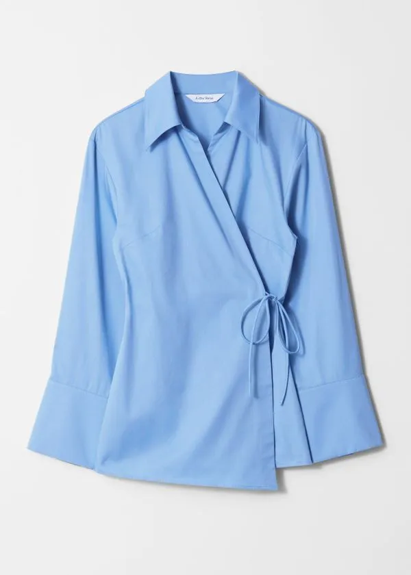 and Other Stories WrapTie Shirt Mid Blue Women Blouses and Shirts