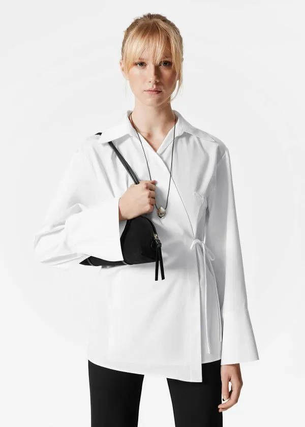 and Other Stories WrapTie Shirt White Women Blouses and Shirts