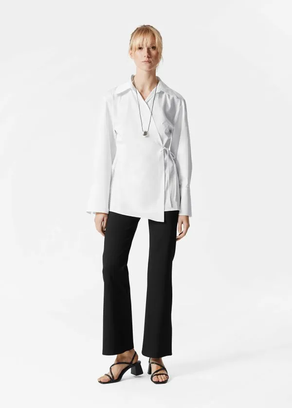 and Other Stories WrapTie Shirt White Women Blouses and Shirts