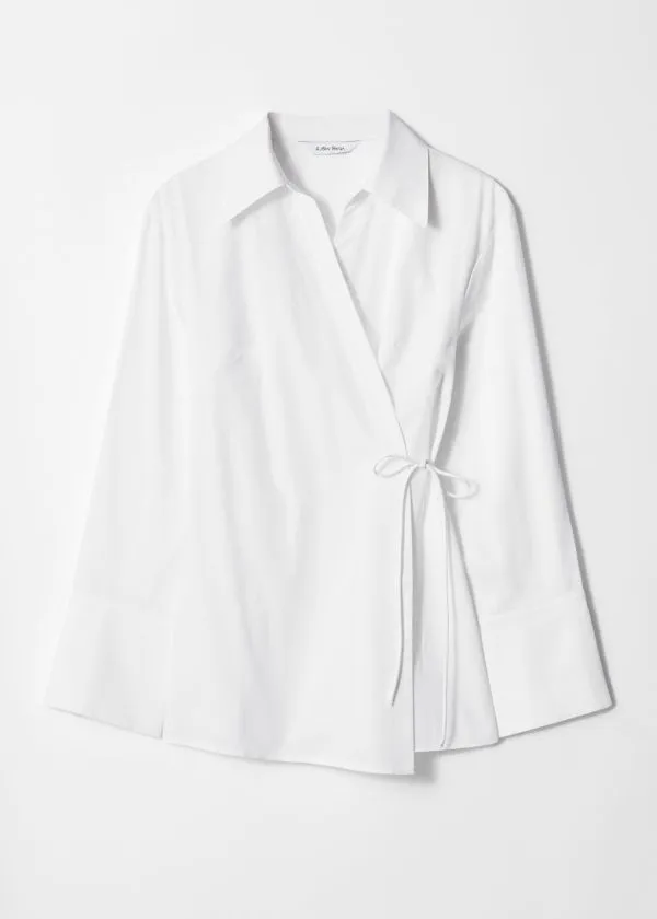 and Other Stories WrapTie Shirt White Women Blouses and Shirts