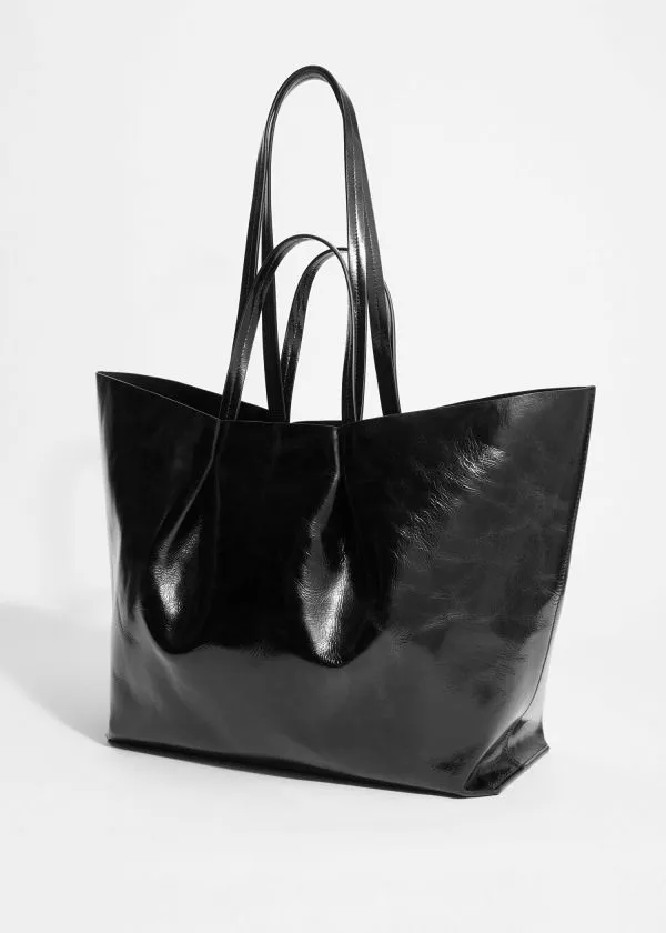 and Other Stories XL Leather Tote Bag Black Women Tote Bags