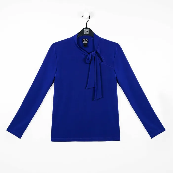 Asymmetrical Bow TieNeck Top 8211 Cobalt 8211 Final Sale Women Clara Sunwoo Tops Tunics