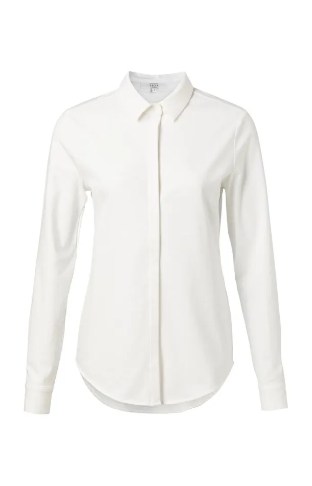 Basic Fitted Blouse With Blind Button Closure Pure White Women YAYA Blouses
