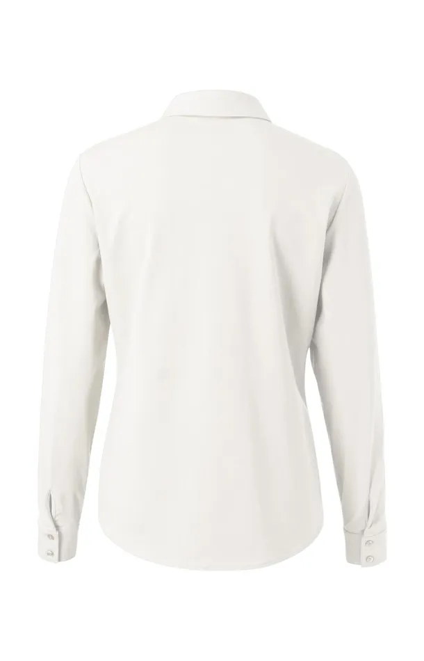 Basic Fitted Blouse With Blind Button Closure Pure White Women YAYA Blouses Basic Fitted Blouse With Blind Button Closure Pure White Women YAYA Blouses