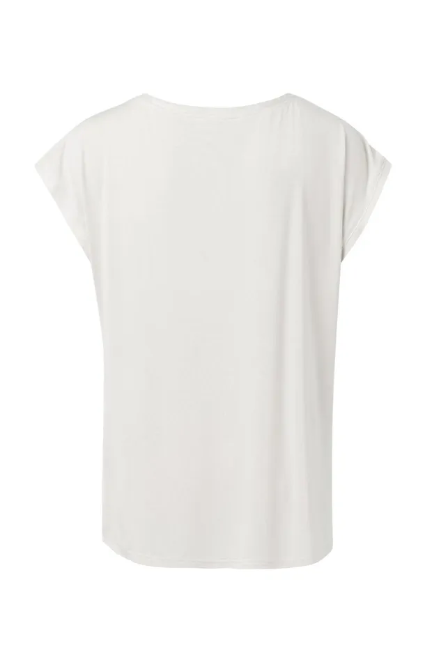 Basic Mixed Fabric Top With Round Neck And Cap Sleeves Off White Women YAYA Tops Basic Mixed Fabric Top With Round Neck And Cap Sleeves Off White Women YAYA Tops