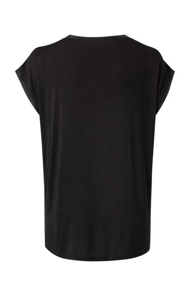 Basic Mixed Fabric Top With Round Neck And Cap Sleeves Pirate Black Women YAYA Tops Basic Mixed Fabric Top With Round Neck And Cap Sleeves Pirate Black Women YAYA Tops