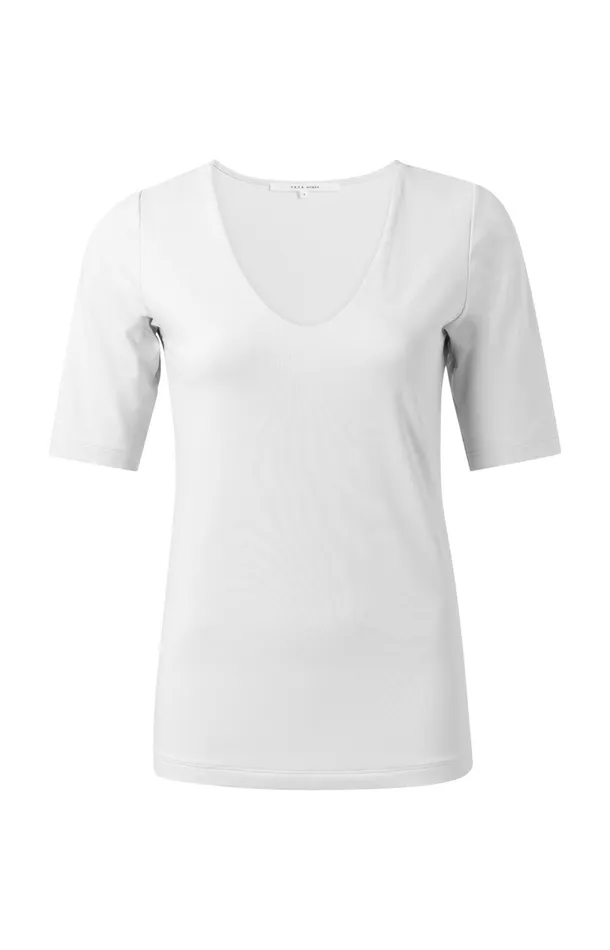 Basic Tshirt With Round Vneck And Midlength Sleeves Off White Women YAYA Tshirts Basic Tshirt With Round Vneck And Midlength Sleeves Off White Women YAYA Tshirts