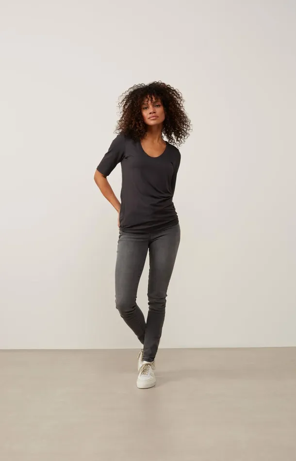 Basic Tshirt With Round Vneck And Midlength Sleeves Pirate Black Women YAYA Tshirts Basic Tshirt With Round Vneck And Midlength Sleeves Pirate Black Women YAYA Tshirts
