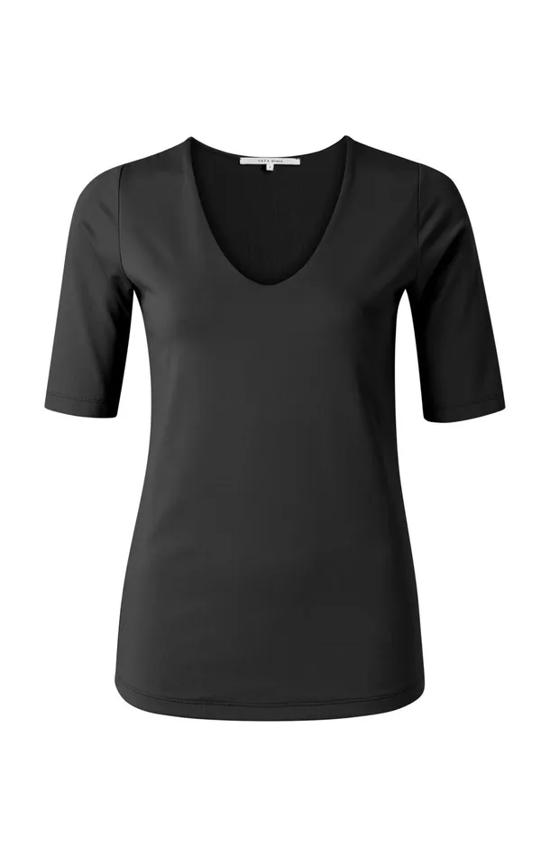 Basic Tshirt With Round Vneck And Midlength Sleeves Pirate Black Women YAYA Tshirts Basic Tshirt With Round Vneck And Midlength Sleeves Pirate Black Women YAYA Tshirts