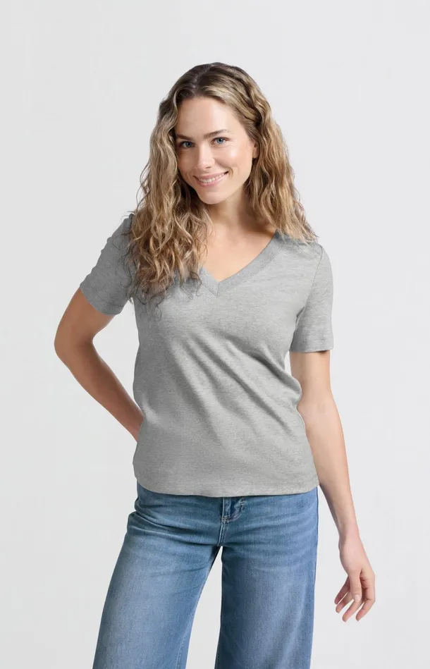 Basic Tshirt With Vneck And Short Sleeves Medium Grey Melange Women YAYA Tshirts Basic Tshirt With Vneck And Short Sleeves Medium Grey Melange Women YAYA Tshirts