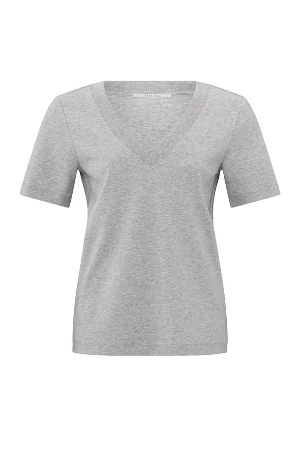 Basic Tshirt With Vneck And Short Sleeves Medium Grey Melange Women YAYA Tshirts Basic Tshirt With Vneck And Short Sleeves Medium Grey Melange Women YAYA Tshirts