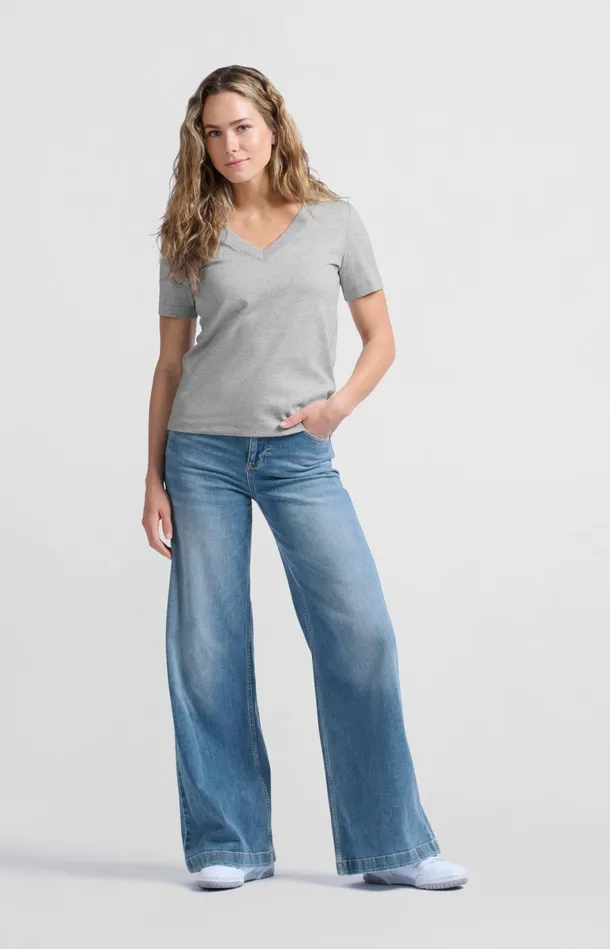 Basic Tshirt With Vneck And Short Sleeves Medium Grey Melange Women YAYA Tshirts Basic Tshirt With Vneck And Short Sleeves Medium Grey Melange Women YAYA Tshirts