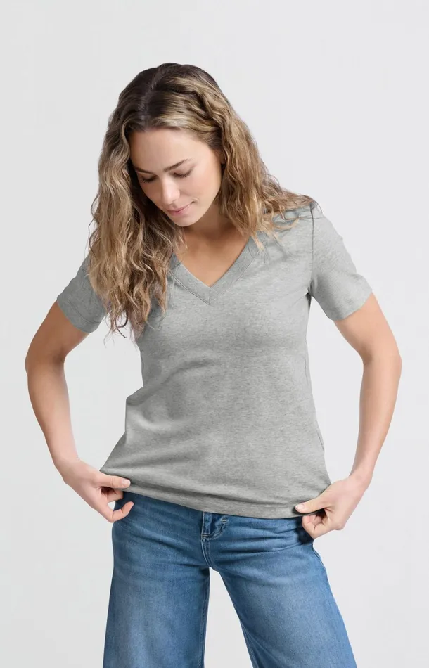 Basic Tshirt With Vneck And Short Sleeves Medium Grey Melange Women YAYA Tshirts Basic Tshirt With Vneck And Short Sleeves Medium Grey Melange Women YAYA Tshirts