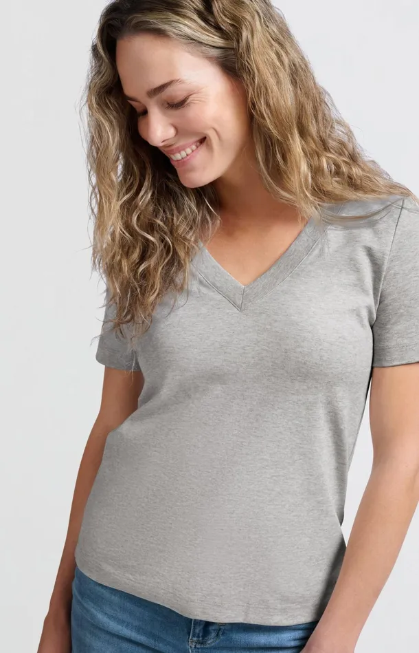 Basic Tshirt With Vneck And Short Sleeves Medium Grey Melange Women YAYA Tshirts Basic Tshirt With Vneck And Short Sleeves Medium Grey Melange Women YAYA Tshirts
