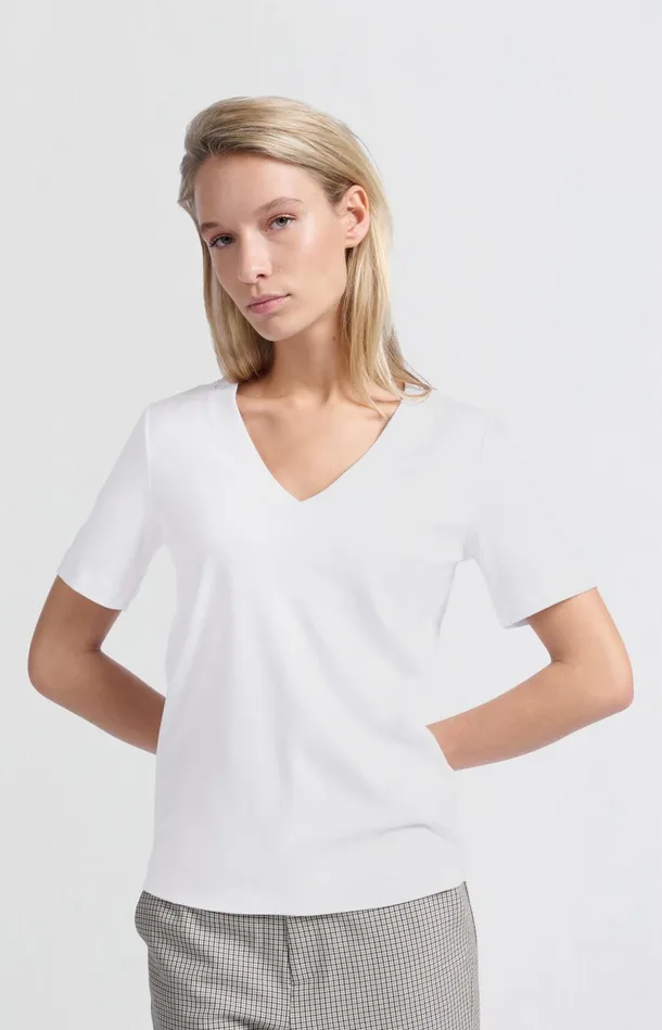 Basic Tshirt With Vneck And Short Sleeves Pure White Women YAYA Tshirts