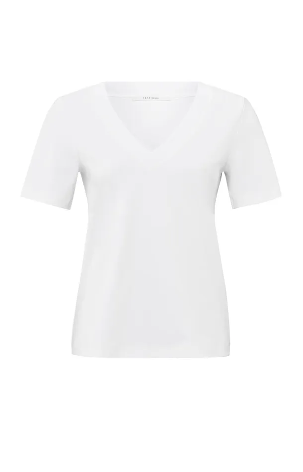 Basic Tshirt With Vneck And Short Sleeves Pure White Women YAYA Tshirts Basic Tshirt With Vneck And Short Sleeves Pure White Women YAYA Tshirts