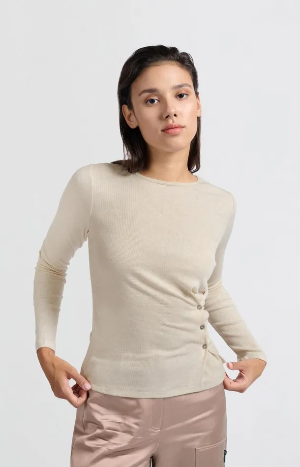 Beige Top With Long Sleeves And Asymmetrical Button Details Light Beige Melange Women YAYA Tops Beige Top With Long Sleeves And Asymmetrical Button Details Light Beige Melange Women YAYA Tops