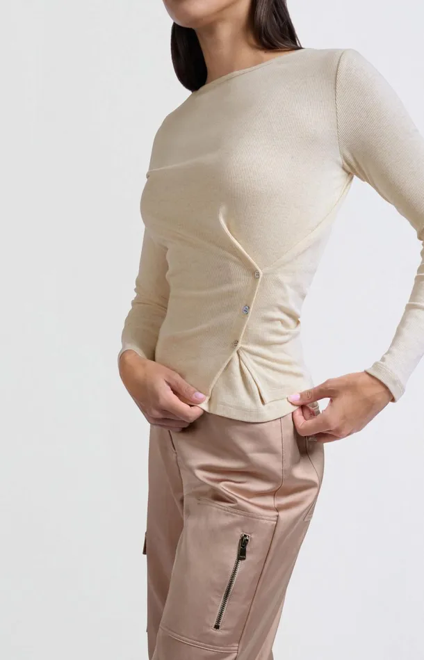 Beige Top With Long Sleeves And Asymmetrical Button Details Light Beige Melange Women YAYA Tops Beige Top With Long Sleeves And Asymmetrical Button Details Light Beige Melange Women YAYA Tops