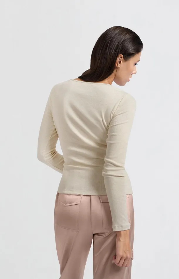 Beige Top With Long Sleeves And Asymmetrical Button Details Light Beige Melange Women YAYA Tops Beige Top With Long Sleeves And Asymmetrical Button Details Light Beige Melange Women YAYA Tops