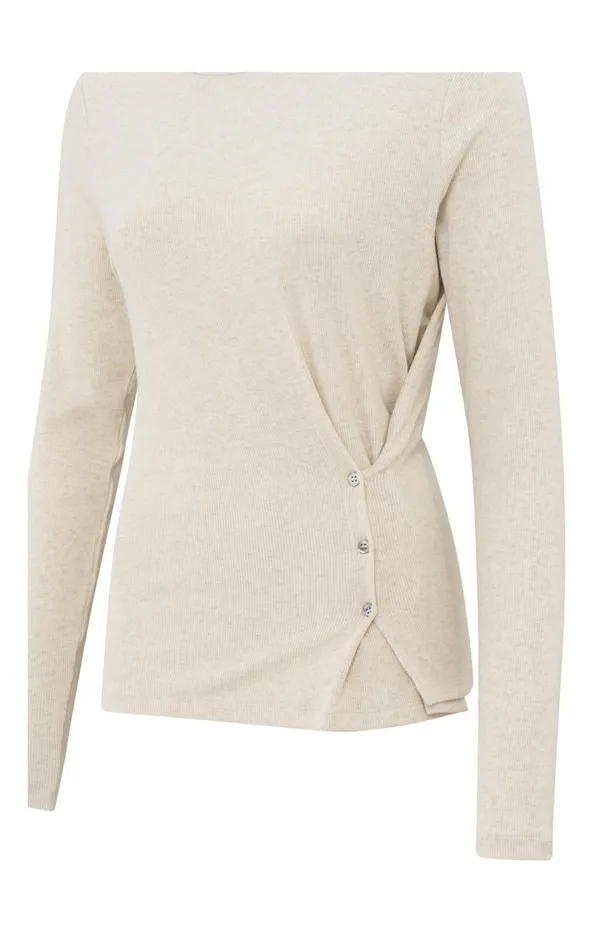 Beige Top With Long Sleeves And Asymmetrical Button Details Light Beige Melange Women YAYA Tops Beige Top With Long Sleeves And Asymmetrical Button Details Light Beige Melange Women YAYA Tops