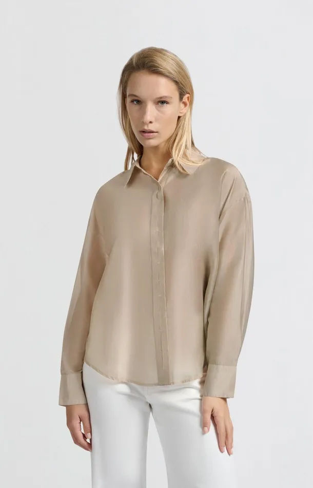 Blouse With Hidden Button Placket And Loose Fit Humus Beige Women YAYA Blouses Blouse With Hidden Button Placket And Loose Fit Humus Beige Women YAYA Blouses