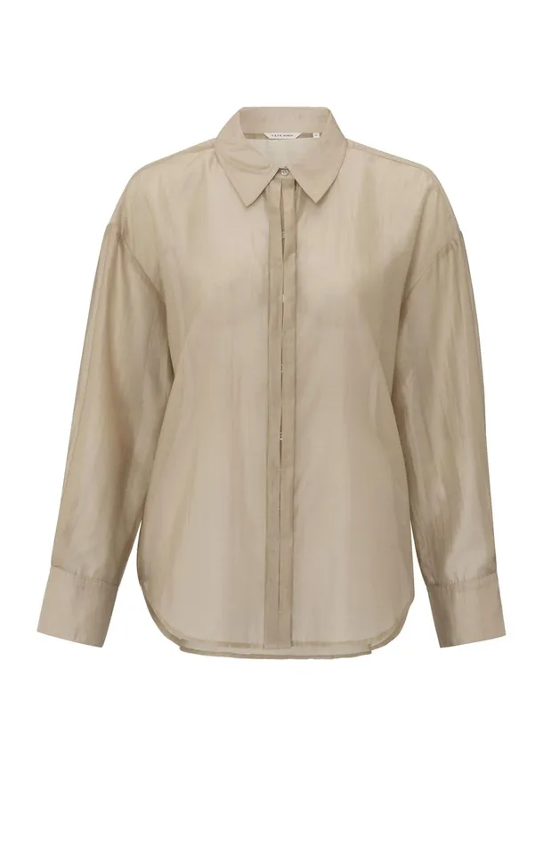 Blouse With Hidden Button Placket And Loose Fit Humus Beige Women YAYA Blouses